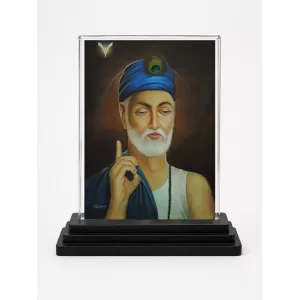 Sant Kabir Das Acrylic Car Dashboard Showpiece | Double-Sided Sant Kabir Das Photo Stand | 3 X 4 Inch Photo | Transparent Acrylic Frame With Black Base | Car Dashboard, Office & Table Decor (F70269)