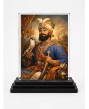 Guru Gobind Singh Ji Acrylic Car Dashboard Showpiece | Double-Sided Guru Gobind Singh Ji Photo Stand | 3 X 4 Inch Photo | Transparent Acrylic Frame With Black Base | Car Dashboard, Office & Table Decor (F70270)