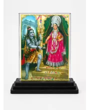 Annapurna Acrylic Car Dashboard Showpiece | Double-Sided Annapurna Photo Stand | 3 X 4 Inch Photo | Transparent Acrylic Frame With Black Base | Car Dashboard, Office & Table Decor (F70271)