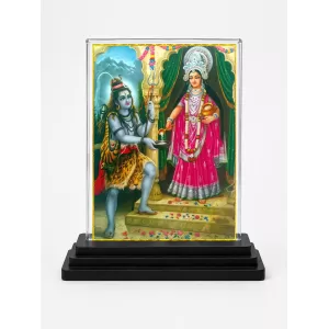 Annapurna Acrylic Car Dashboard Showpiece | Double-Sided Annapurna Photo Stand | 3 X 4 Inch Photo | Transparent Acrylic Frame With Black Base | Car Dashboard, Office & Table Decor (F70271)