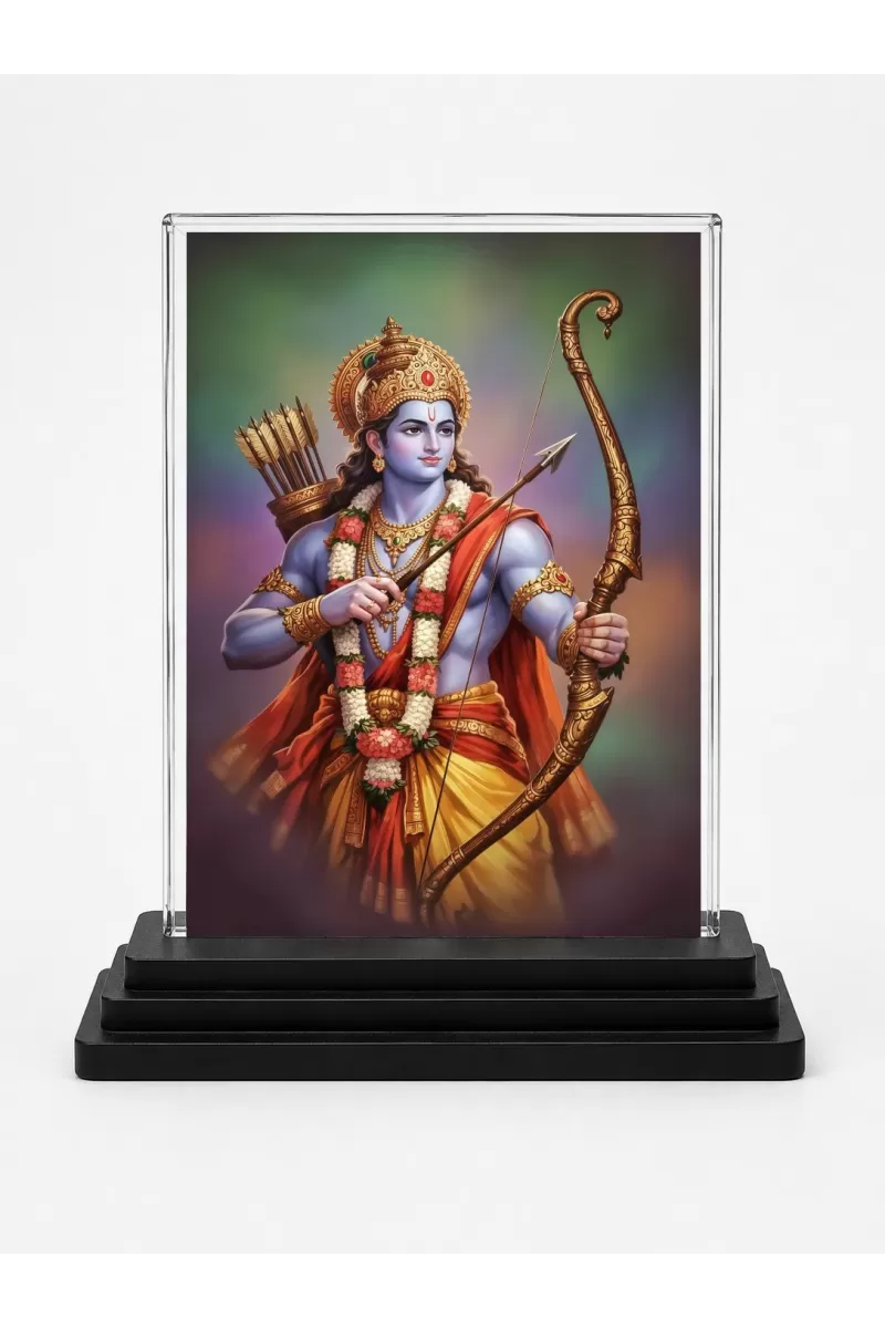 Lord Rama Acrylic Car Dashboard Showpiece | Double-Sided Lord Rama Photo Stand | 3 X 4 Inch Photo | Transparent Acrylic Frame With Black Base | Car Dashboard, Office & Table Decor (F70272)
