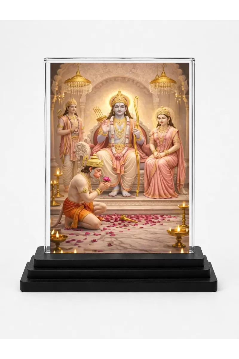 Hanuman Acrylic Car Dashboard Showpiece | Double-Sided Hanuman Photo Stand | 3 X 4 Inch Photo | Transparent Acrylic Frame With Black Base | Car Dashboard, Office & Table Decor (F70274)