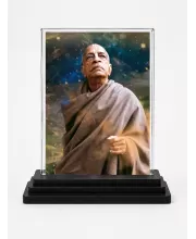 A.C. Bhaktivedanta Swami Prabhupada Acrylic Car Dashboard Showpiece | Double-Sided A.C. Bhaktivedanta Swami Prabhupada Photo Stand | 3 X 4 Inch Photo | Transparent Acrylic Frame With Black Base | Car Dashboard, Office & Table Decor (F70276)