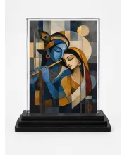 Krishna Acrylic Car Dashboard Showpiece | Double-Sided Krishna Photo Stand | 3 X 4 Inch Photo | Transparent Acrylic Frame With Black Base | Car Dashboard, Office & Table Decor (F70277)
