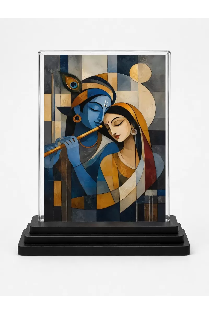 Krishna Acrylic Car Dashboard Showpiece | Double-Sided Krishna Photo Stand | 3 X 4 Inch Photo | Transparent Acrylic Frame With Black Base | Car Dashboard, Office & Table Decor (F70277)