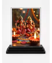 Lord Ganesha Acrylic Car Dashboard Showpiece | Double-Sided Lord Ganesha Photo Stand | 3 X 4 Inch Photo | Transparent Acrylic Frame With Black Base | Car Dashboard, Office & Table Decor (F70278)