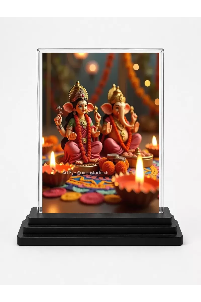 Lord Ganesha Acrylic Car Dashboard Showpiece | Double-Sided Lord Ganesha Photo Stand | 3 X 4 Inch Photo | Transparent Acrylic Frame With Black Base | Car Dashboard, Office & Table Decor (F70278)