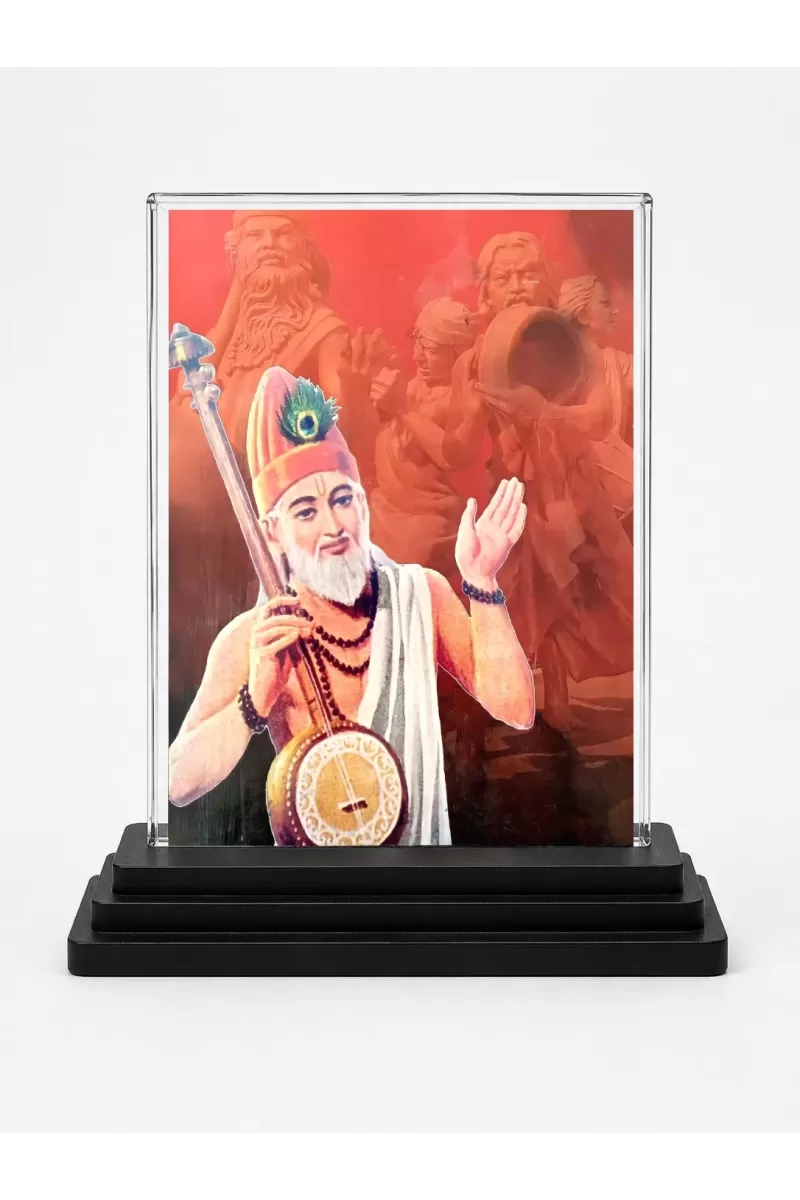 Sant Kabir Das Acrylic Car Dashboard Showpiece | Double-Sided Sant Kabir Das Photo Stand | 3 X 4 Inch Photo | Transparent Acrylic Frame With Black Base | Car Dashboard, Office & Table Decor (F70279)