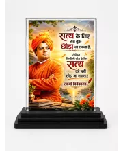 Vivekananda Acrylic Car Dashboard Showpiece | Double-Sided Vivekananda Photo Stand | 3 X 4 Inch Photo | Transparent Acrylic Frame With Black Base | Car Dashboard, Office & Table Decor (F70280)