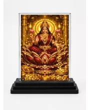 Lakshmi Acrylic Car Dashboard Showpiece | Double-Sided Lakshmi Photo Stand | 3 X 4 Inch Photo | Transparent Acrylic Frame With Black Base | Car Dashboard, Office & Table Decor (F70281)