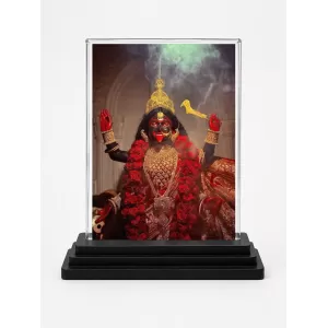 Hindu Deity Acrylic Car Dashboard Showpiece | Double-Sided Hindu Deity Photo Stand | 3 X 4 Inch Photo | Transparent Acrylic Frame With Black Base | Car Dashboard, Office & Table Decor (F70283)