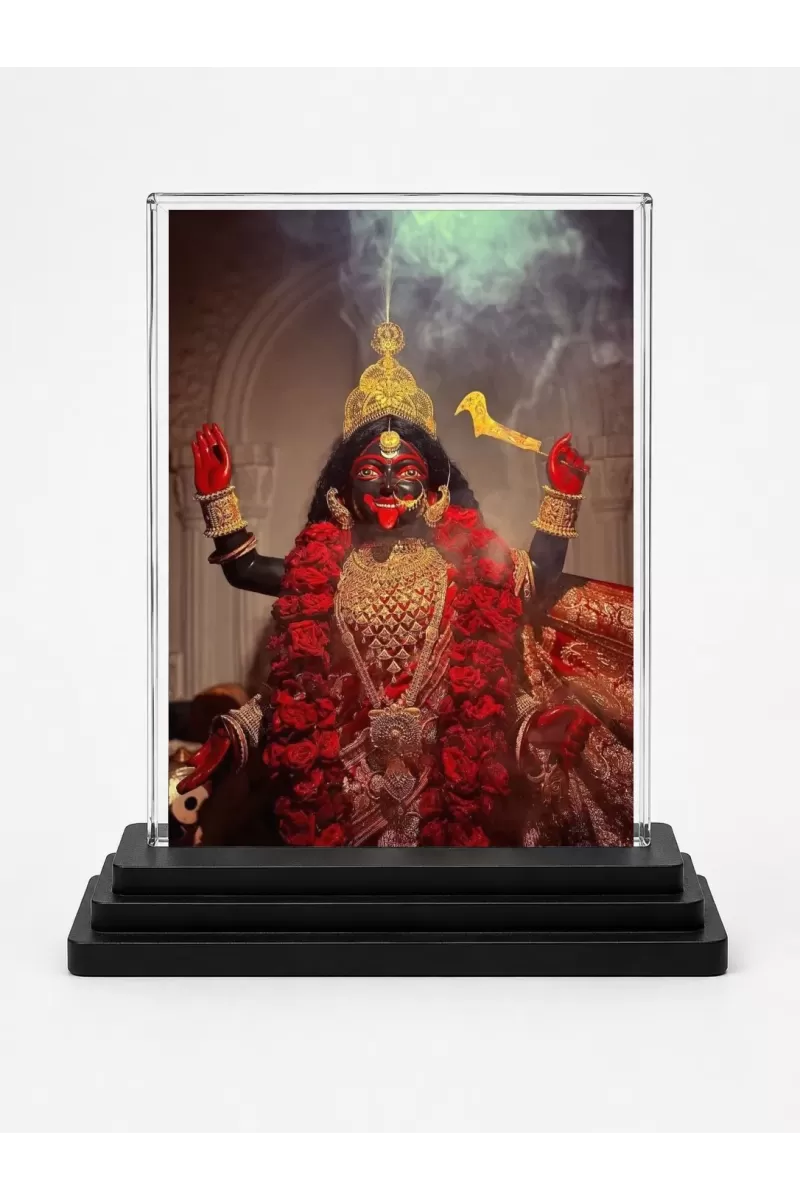 Hindu Deity Acrylic Car Dashboard Showpiece | Double-Sided Hindu Deity Photo Stand | 3 X 4 Inch Photo | Transparent Acrylic Frame With Black Base | Car Dashboard, Office & Table Decor (F70283)