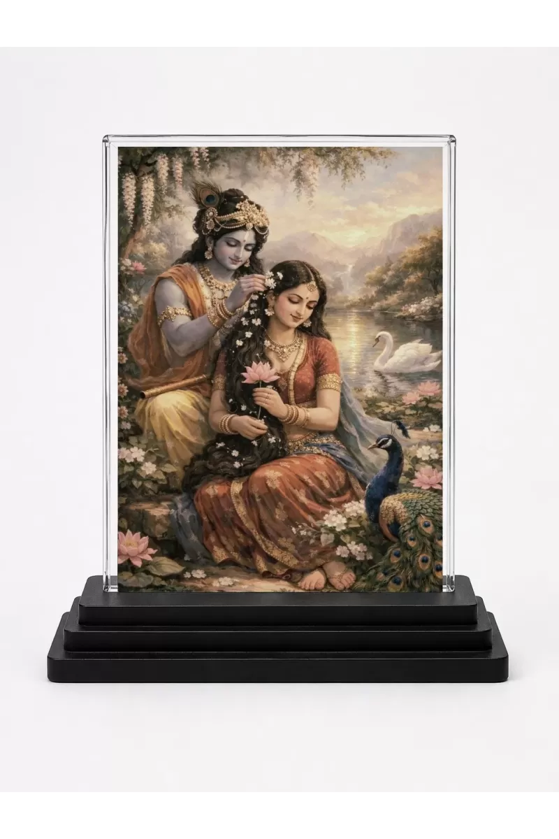 Hindu Deity Acrylic Car Dashboard Showpiece | Double-Sided Hindu Deity Photo Stand | 3 X 4 Inch Photo | Transparent Acrylic Frame With Black Base | Car Dashboard, Office & Table Decor (F70285)