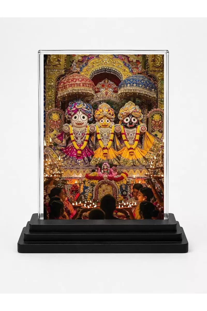 Hindu Deity Acrylic Car Dashboard Showpiece | Double-Sided Hindu Deity Photo Stand | 3 X 4 Inch Photo | Transparent Acrylic Frame With Black Base | Car Dashboard, Office & Table Decor (F70287)