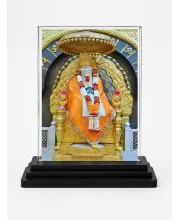 Sai Baba Of Shirdi Acrylic Car Dashboard Showpiece | Double-Sided Sai Baba Of Shirdi Photo Stand | 3 X 4 Inch Photo | Transparent Acrylic Frame With Black Base | Car Dashboard, Office & Table Decor (F70291)