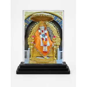 Sai Baba Of Shirdi Acrylic Car Dashboard Showpiece | Double-Sided Sai Baba Of Shirdi Photo Stand | 3 X 4 Inch Photo | Transparent Acrylic Frame With Black Base | Car Dashboard, Office & Table Decor (F70291)