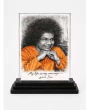 Sathya Sai Baba Acrylic Car Dashboard Showpiece | Double-Sided Sathya Sai Baba Photo Stand | 3 X 4 Inch Photo | Transparent Acrylic Frame With Black Base | Car Dashboard, Office & Table Decor (F70292)