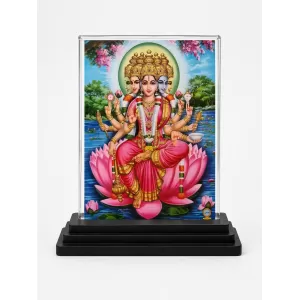 Hindu Deity Acrylic Car Dashboard Showpiece | Double-Sided Hindu Deity Photo Stand | 3 X 4 Inch Photo | Transparent Acrylic Frame With Black Base | Car Dashboard, Office & Table Decor (F70294)