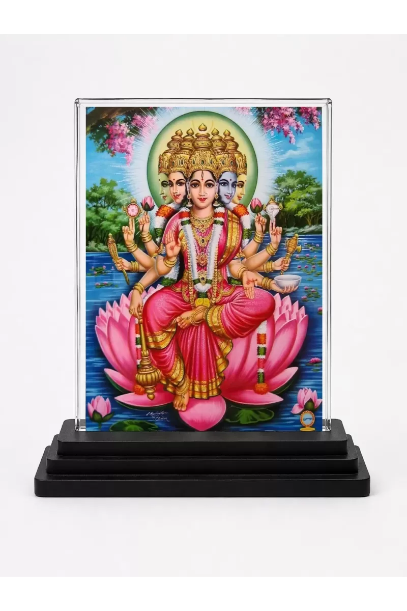 Hindu Deity Acrylic Car Dashboard Showpiece | Double-Sided Hindu Deity Photo Stand | 3 X 4 Inch Photo | Transparent Acrylic Frame With Black Base | Car Dashboard, Office & Table Decor (F70294)