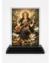 Hindu Deity Acrylic Car Dashboard Showpiece | Double-Sided Hindu Deity Photo Stand | 3 X 4 Inch Photo | Transparent Acrylic Frame With Black Base | Car Dashboard, Office & Table Decor (F70295)