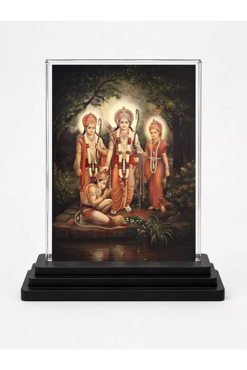 Hindu Deity Acrylic Car Dashboard Showpiece | Double-Sided Hindu Deity Photo Stand | 3 X 4 Inch Photo | Transparent Acrylic Frame With Black Base | Car Dashboard, Office & Table Decor (F70296)