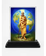 A.C. Bhaktivedanta Swami Prabhupada Acrylic Car Dashboard Showpiece | Double-Sided A.C. Bhaktivedanta Swami Prabhupada Photo Stand | 3 X 4 Inch Photo | Transparent Acrylic Frame With Black Base | Car Dashboard, Office & Table Decor (F70297)
