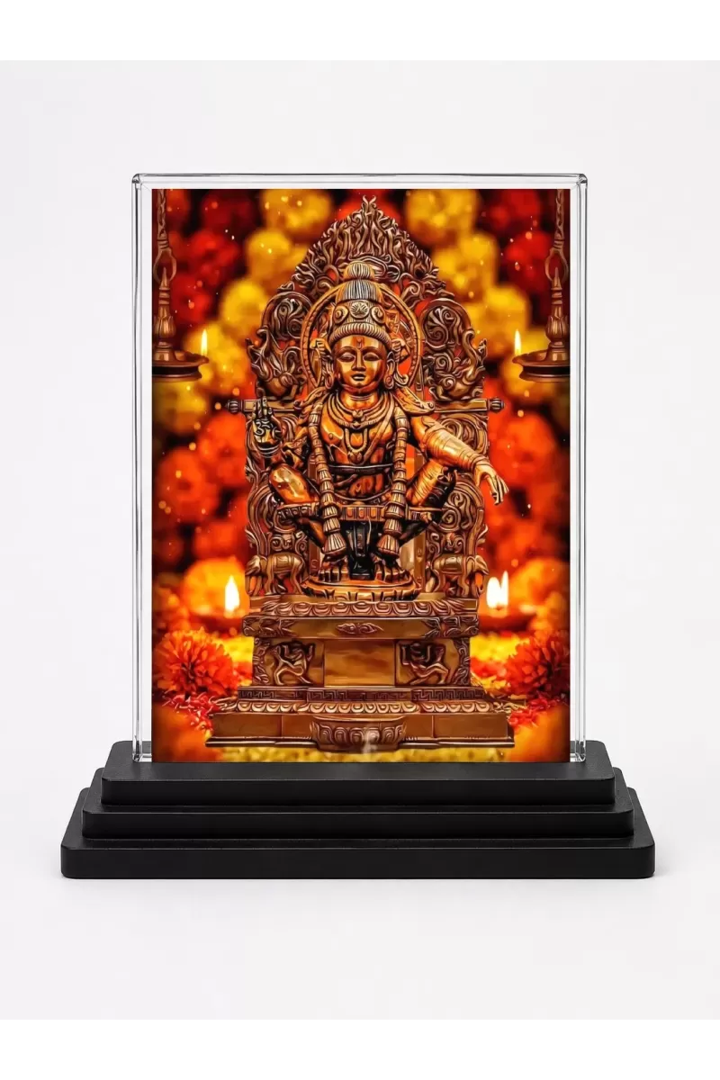 Hindu Deity Acrylic Car Dashboard Showpiece | Double-Sided Hindu Deity Photo Stand | 3 X 4 Inch Photo | Transparent Acrylic Frame With Black Base | Car Dashboard, Office & Table Decor (F70300)
