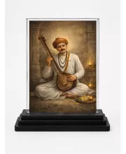 Sant Namdev Acrylic Car Dashboard Showpiece | Double-Sided Sant Namdev Photo Stand | 3 X 4 Inch Photo | Transparent Acrylic Frame With Black Base | Car Dashboard, Office & Table Decor (F70303)