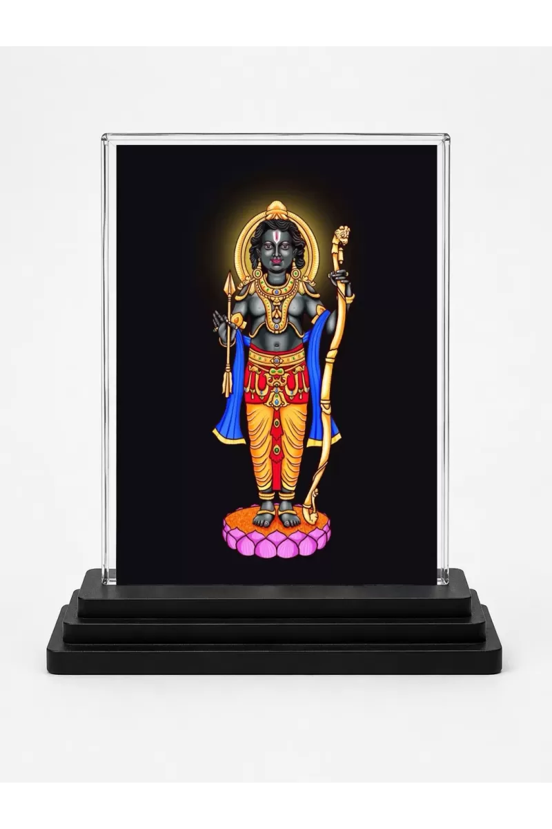 Lord Rama Acrylic Car Dashboard Showpiece | Double-Sided Lord Rama Photo Stand | 3 X 4 Inch Photo | Transparent Acrylic Frame With Black Base | Car Dashboard, Office & Table Decor (F70304)