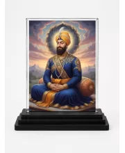 Guru Gobind Singh Ji Acrylic Car Dashboard Showpiece | Double-Sided Guru Gobind Singh Ji Photo Stand | 3 X 4 Inch Photo | Transparent Acrylic Frame With Black Base | Car Dashboard, Office & Table Decor (F70305)