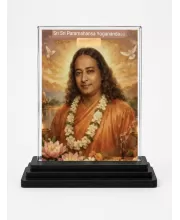 Yogadananda Acrylic Car Dashboard Showpiece | Double-Sided Yogadananda Photo Stand | 3 X 4 Inch Photo | Transparent Acrylic Frame With Black Base | Car Dashboard, Office & Table Decor (F70306)