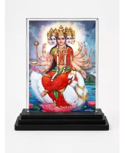 Gayatri Mata Acrylic Car Dashboard Showpiece | Double-Sided Gayatri Mata Photo Stand | 3 X 4 Inch Photo | Transparent Acrylic Frame With Black Base | Car Dashboard, Office & Table Decor (F70307)