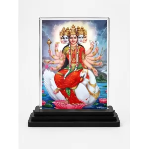 Gayatri Mata Acrylic Car Dashboard Showpiece | Double-Sided Gayatri Mata Photo Stand | 3 X 4 Inch Photo | Transparent Acrylic Frame With Black Base | Car Dashboard, Office & Table Decor (F70307)