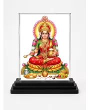 Lakshmi Acrylic Car Dashboard Showpiece | Double-Sided Lakshmi Photo Stand | 3 X 4 Inch Photo | Transparent Acrylic Frame With Black Base | Car Dashboard, Office & Table Decor (F70309)