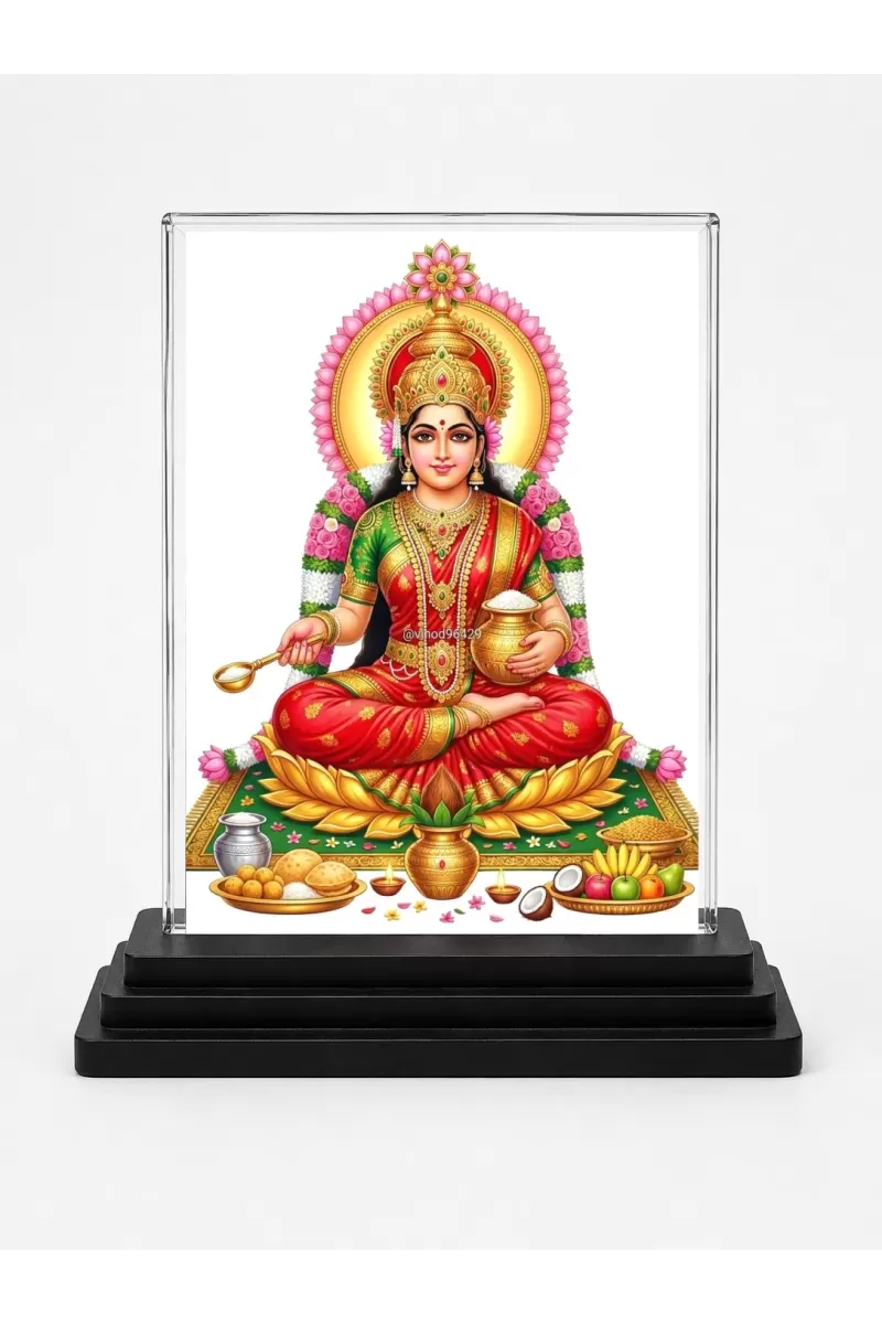 Lakshmi Acrylic Car Dashboard Showpiece | Double-Sided Lakshmi Photo Stand | 3 X 4 Inch Photo | Transparent Acrylic Frame With Black Base | Car Dashboard, Office & Table Decor (F70309)