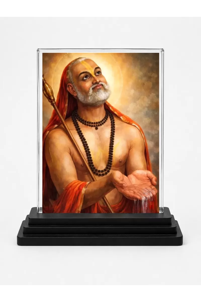 Lord Rama Acrylic Car Dashboard Showpiece | Double-Sided Lord Rama Photo Stand | 3 X 4 Inch Photo | Transparent Acrylic Frame With Black Base | Car Dashboard, Office & Table Decor (F70310)