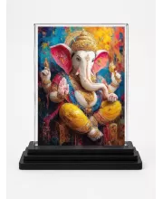 Lord Ganesha Acrylic Car Dashboard Showpiece | Double-Sided Lord Ganesha Photo Stand | 3 X 4 Inch Photo | Transparent Acrylic Frame With Black Base | Car Dashboard, Office & Table Decor (F70311)