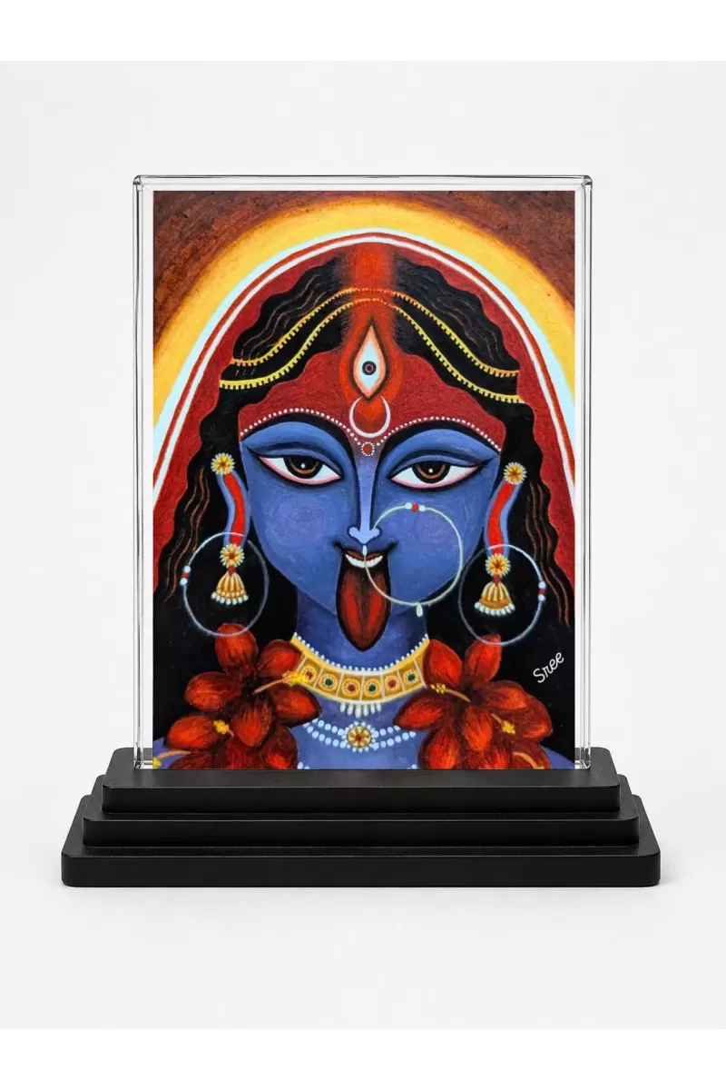 Hindu Deity Acrylic Car Dashboard Showpiece | Double-Sided Hindu Deity Photo Stand | 3 X 4 Inch Photo | Transparent Acrylic Frame With Black Base | Car Dashboard, Office & Table Decor (F70312)