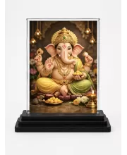 Lord Ganesha Acrylic Car Dashboard Showpiece | Double-Sided Lord Ganesha Photo Stand | 3 X 4 Inch Photo | Transparent Acrylic Frame With Black Base | Car Dashboard, Office & Table Decor (F70313)