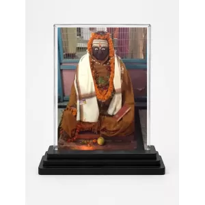 Railanga Swami Acrylic Car Dashboard Showpiece | Double-Sided Railanga Swami Photo Stand | 3 X 4 Inch Photo | Transparent Acrylic Frame With Black Base | Car Dashboard, Office & Table Decor (F70315)