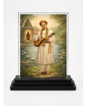 Sant Namdev Acrylic Car Dashboard Showpiece | Double-Sided Sant Namdev Photo Stand | 3 X 4 Inch Photo | Transparent Acrylic Frame With Black Base | Car Dashboard, Office & Table Decor (F70316)