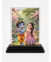 Krishna Acrylic Car Dashboard Showpiece | Double-Sided Krishna Photo Stand | 3 X 4 Inch Photo | Transparent Acrylic Frame With Black Base | Car Dashboard, Office & Table Decor (F70318)