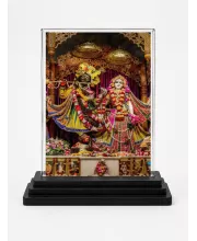 ISKCON Temple Acrylic Car Dashboard Showpiece | Double-Sided ISKCON Temple Photo Stand | 3 X 4 Inch Photo | Transparent Acrylic Frame With Black Base | Car Dashboard, Office & Table Decor (F70319)