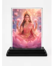 Lakshmi Acrylic Car Dashboard Showpiece | Double-Sided Lakshmi Photo Stand | 3 X 4 Inch Photo | Transparent Acrylic Frame With Black Base | Car Dashboard, Office & Table Decor (F70320)