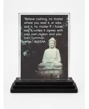 Goutam Buddha Quotes English Acrylic Car Dashboard Showpiece | Double-Sided Goutam Buddha Quotes English Photo Stand | 3 X 4 Inch Photo | Transparent Acrylic Frame With Black Base | Car Dashboard, Office & Table Decor (F70322)