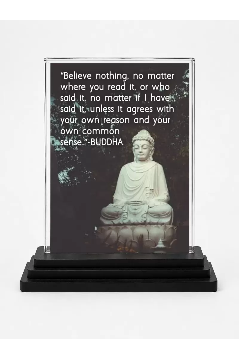 Goutam Buddha Quotes English Acrylic Car Dashboard Showpiece | Double-Sided Goutam Buddha Quotes English Photo Stand | 3 X 4 Inch Photo | Transparent Acrylic Frame With Black Base | Car Dashboard, Office & Table Decor (F70322)