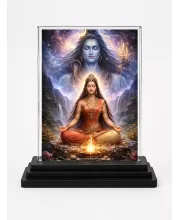 Parvati Acrylic Car Dashboard Showpiece | Double-Sided Parvati Photo Stand | 3 X 4 Inch Photo | Transparent Acrylic Frame With Black Base | Car Dashboard, Office & Table Decor (F70323)