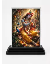 Krishna Acrylic Car Dashboard Showpiece | Double-Sided Krishna Photo Stand | 3 X 4 Inch Photo | Transparent Acrylic Frame With Black Base | Car Dashboard, Office & Table Decor (F70324)