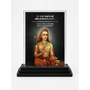 Acharya Kundakunda Acrylic Car Dashboard Showpiece | Double-Sided Acharya Kundakunda Photo Stand | 3 X 4 Inch Photo | Transparent Acrylic Frame With Black Base | Car Dashboard, Office & Table Decor (F70325)