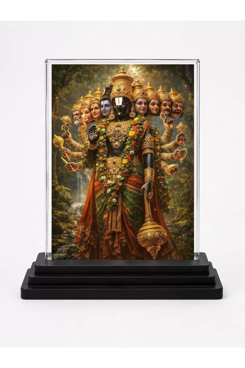 Hindu God Acrylic Car Dashboard Showpiece | Double-Sided Hindu God Photo Stand | 3 X 4 Inch Photo | Transparent Acrylic Frame With Black Base | Car Dashboard, Office & Table Decor (F70326)